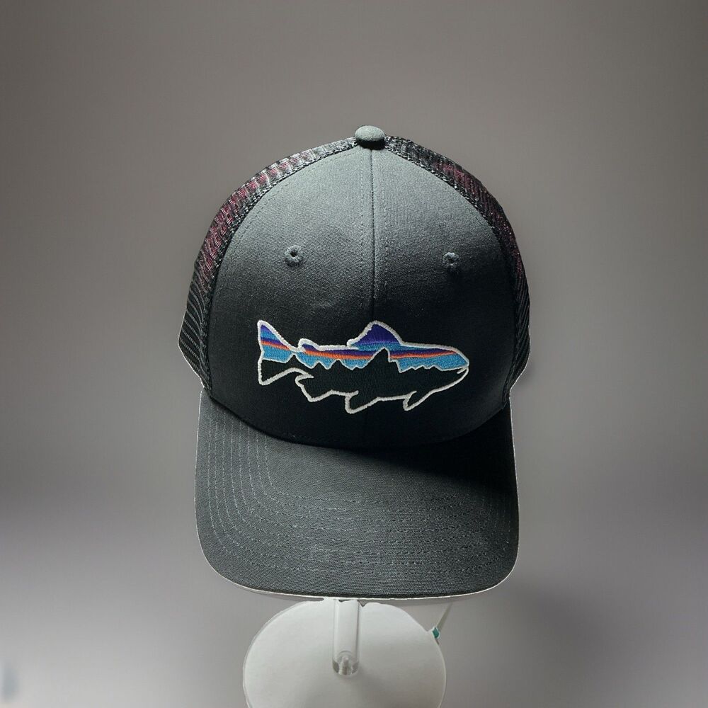 Patagonia Fitz Roy Tarpon Trout Trucker Hat Gray Black Snapback Cap